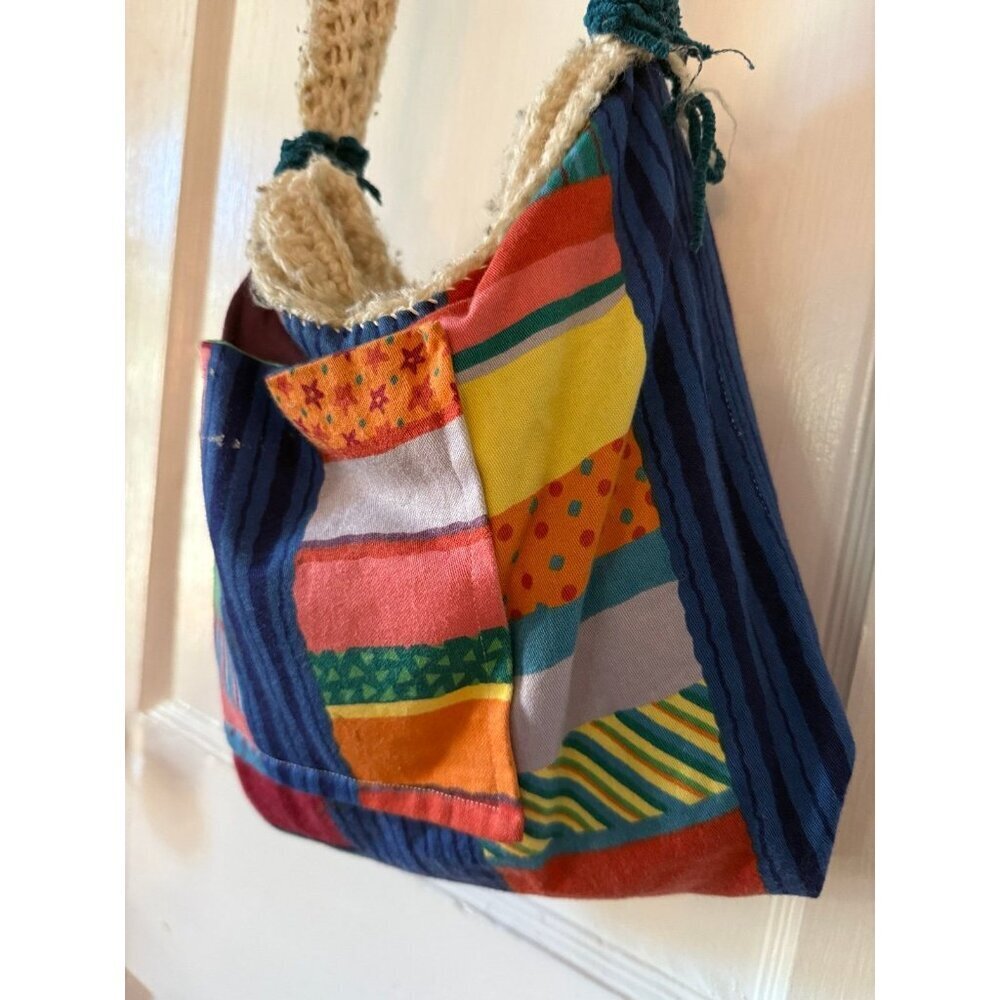 Reversible Patchwork & Crochet Strap Boho Bag - image 2